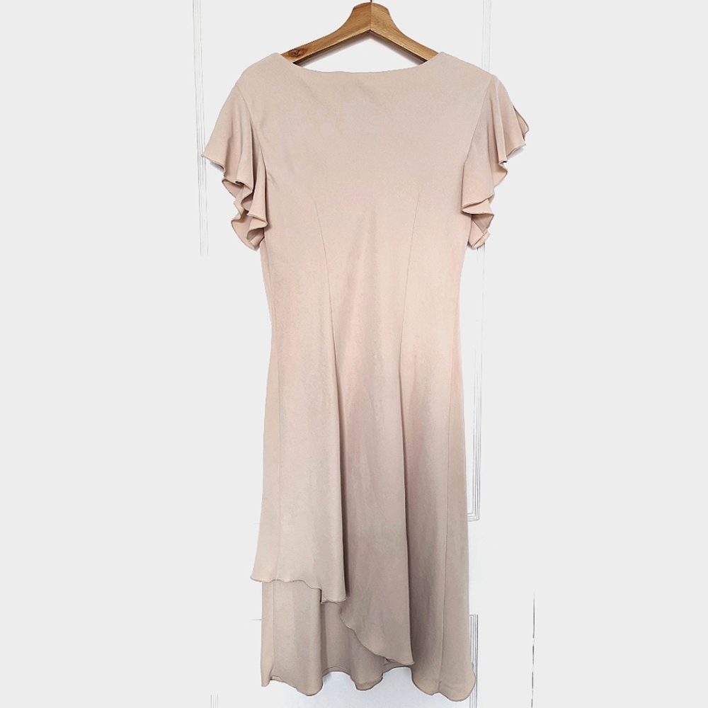 S.L. Fashion Cream Beaded Flutter Sleeve Midi Cocktail Dress Size 16 - Picture 3 of 10